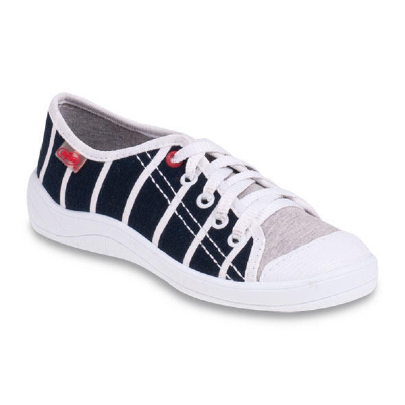 244Y026 31 - dív.tenisky šněrovací,tm.modré, pruhy