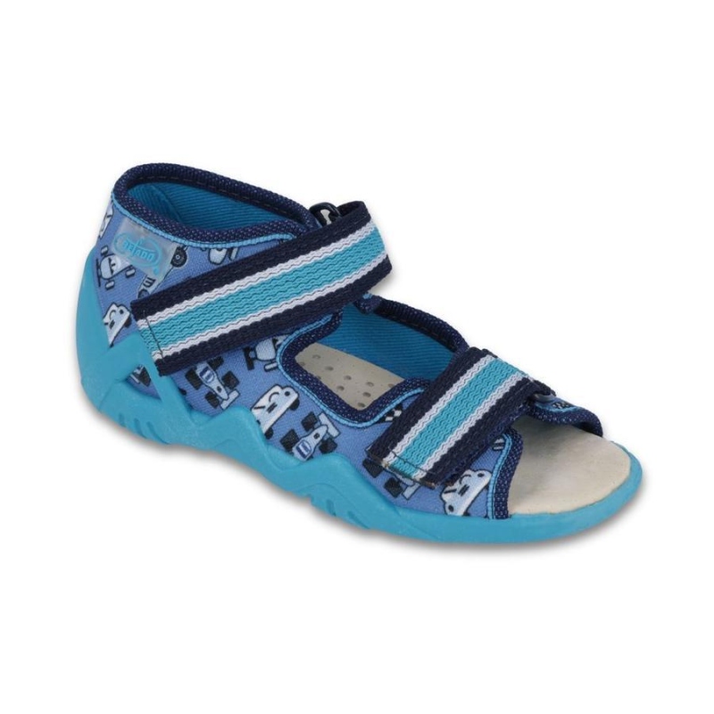 250P071 18 -chl.sandálek 2SZ,modrá,auta,kož.stélka