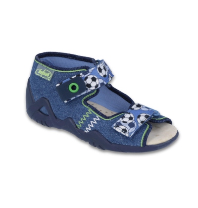 250P075 18 - chl.sandálek 2SZ, modrá,fotb.míče,kož