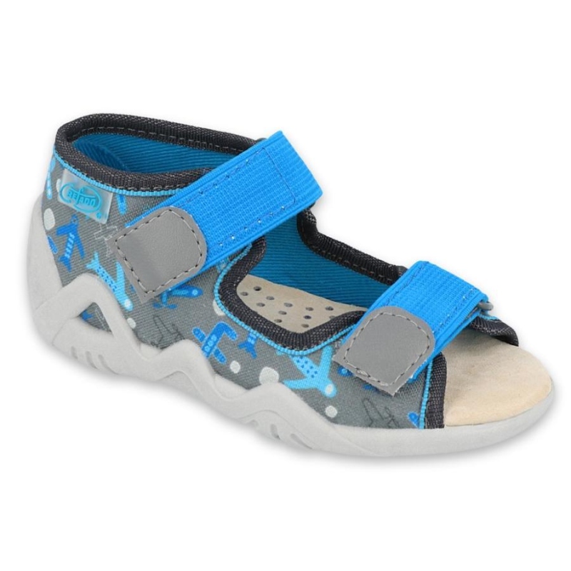 350P007 18 - chlapecké sandálky šedé,kožená stélka