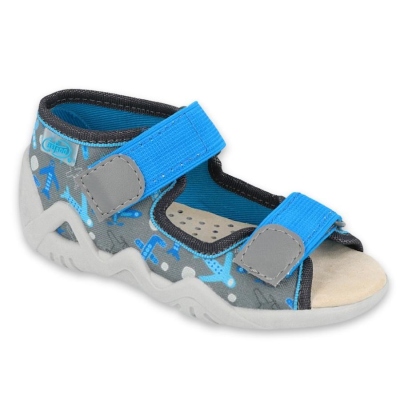 350P007 18 - chlapecké sandálky šedé,kožená stélka