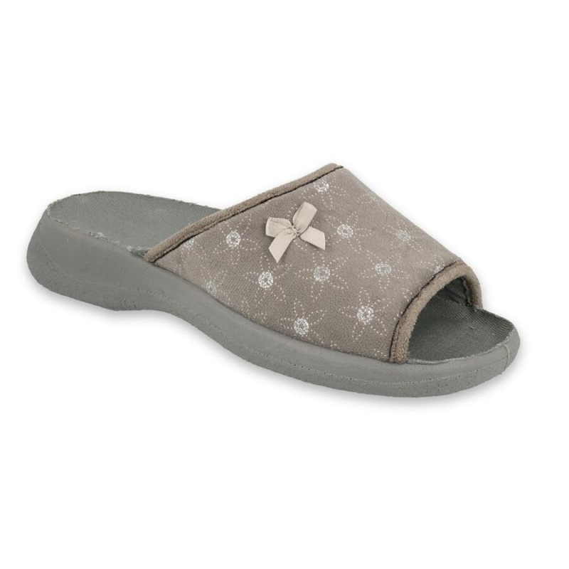 442D196 - dámské pantofle Befado OLIVIA OŠ šedá, kytičky s mašli