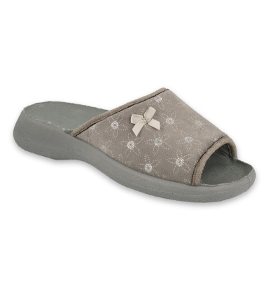 442D196 - dámské pantofle Befado OLIVIA OŠ šedá, kytičky s mašli
