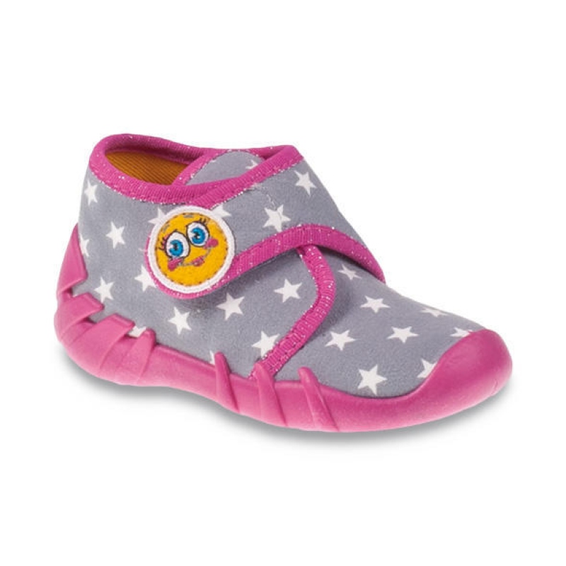 523P010 18 - dět.suchý zip, šedá, hvězdičky, smile