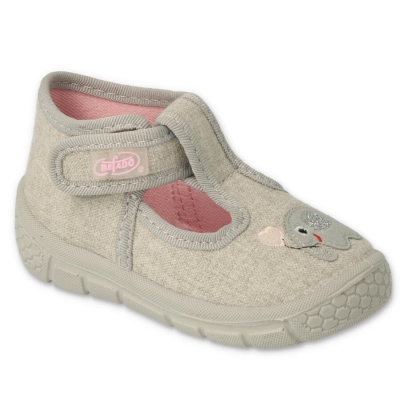 531P103 18 -dívčí bačkorky Befado šedo-růžové,slon