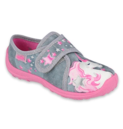 560X117 27 - dívčí bačkorky Befado 1SZ šedo-růžové, jednorožec