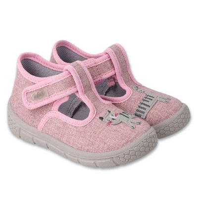 631P020 18 - dívčí bačkorky Befado růžové, kočka