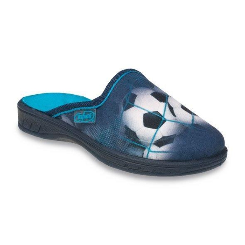 707Y381 31 - JOGI - dět.pantofle,ZŠ,modrá,fotb.míč