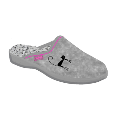 707Y398 31 - JOGI - dív.pantofle, ZŠ, šedá, kočka