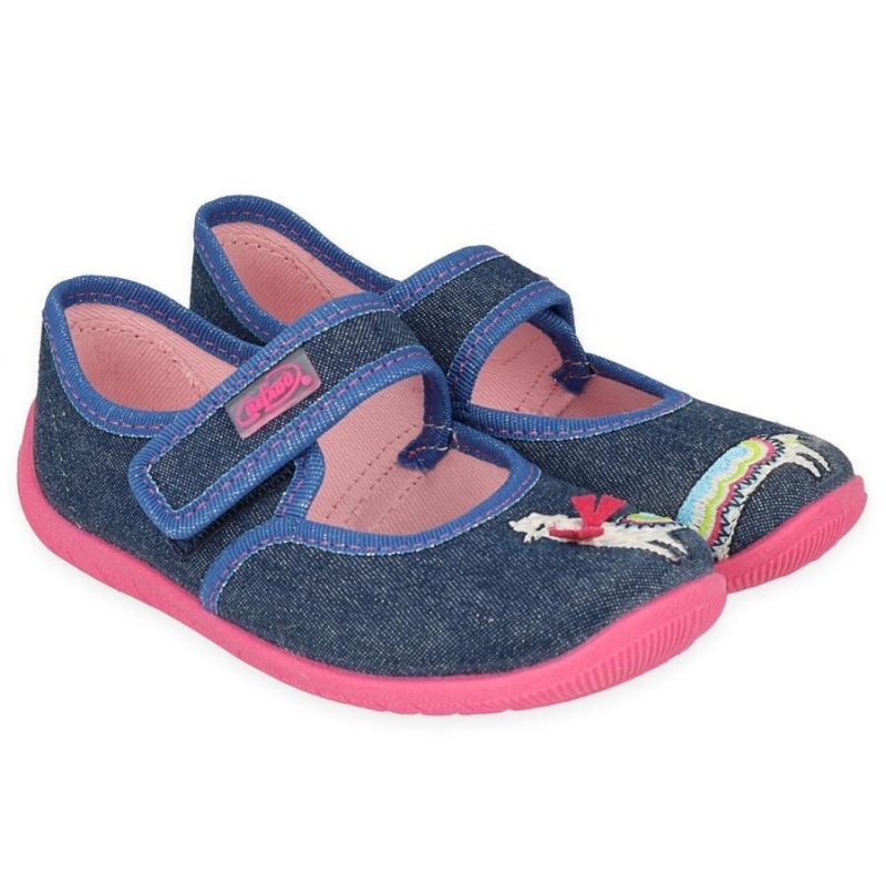 955X014 25 - dívčí bačkorky Befado modré, lama