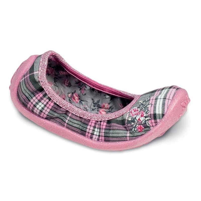 980X041 25 - dívčí nízká, káro šedo-růžové, kytka