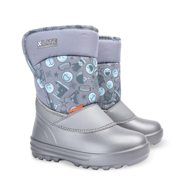 DEMAR-dětské sněhule REMI C stříbrný 1203C - rozepínání na suchý zip