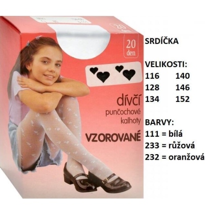 EVONA-MIKI dětské punčochové kalhoty, vzor SRDCE